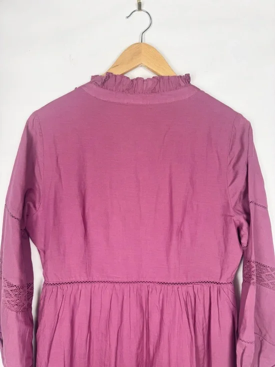 Sundance Ruffled Boho Cottage Style V-Neck Long-Sleeve Dress in Plum Mauve Sz S - Picture 7 of 10